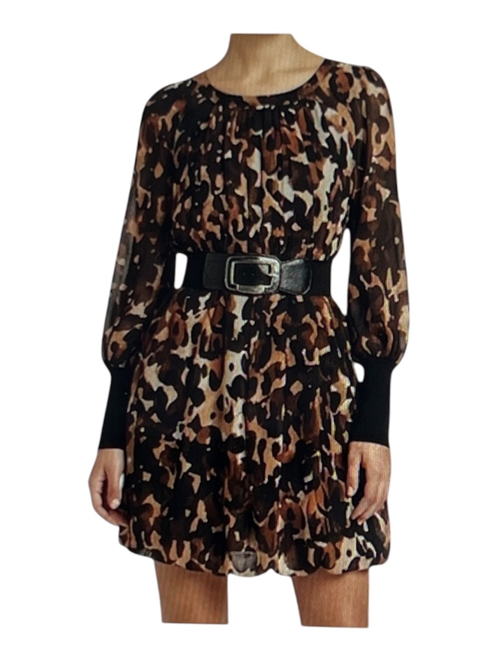 Stylish Leopard-Print Chiffon Dress, Size EU38